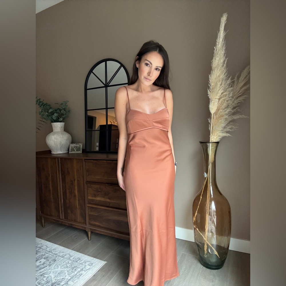WAYF Satin Maxi Dress Rust Terracotta Slip Dress NWT XS